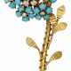VAN CLEEF & ARPELS TURQUOISE, DIAMOND AND GOLD FLOWER BROOCH - фото 1