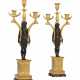 A PAIR OF CONSULAT ORMOLU AND PATINATED-BRONZE THREE-LIGHT CANDELABRA - фото 1