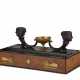 A CONSULAT ORMOLU, PATINATED-BRONZE, EBONY AND BURR BIRCH INKWELL - photo 1