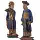 A PAIR OF CHINESE EXPORT POLYCHROME PAINTED AND GLAZED CERAMIC COURT FIGURES - photo 1