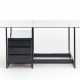 Center desk in welded square section tubular metal and painted black, double-sided chest of drawers in black stained wood, tempered glass top - фото 1