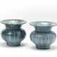 Lot of two glazed ceramic vases in shades of blue and green "sgocciolato" - фото 1