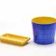 Lot consisting of a blue and yellow glazed ceramic vase and a yellow ceramic pocket emptier - фото 1