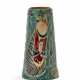 Terracotta vase painted and glazed in green, blue, red and orange with geometric and human figures graffiti decorations - фото 1