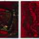 Two tiles in ceramic painted with oxides on selenium red glaze - photo 1