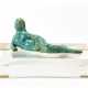 Terracotta sculpture glazed in green and orange / brown, mounted on a plexiglass base - фото 1