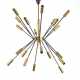 Sputnik-type suspension lamp with twelve lights of different lengths in black painted metal and brass - фото 1
