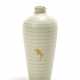 White porcelain vase with horizontal lines decorations and gold frogs - фото 1