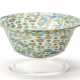 Large krater in hand-blown glass with lattimo millefiori murrine, light blue and yellow amethyst - фото 1