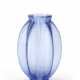Vase in transparent blue glass blown in mold with geometric and floral decorations stylized with large ribs - фото 1