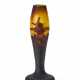 Acid-etched cameo glass baluster vase depicting a landscape with a windmill in shades of brown on a yellow / orange background - фото 1