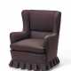 Upholstered armchair covered with anthracite-colored woolen cloth fabric, wooden feet - фото 1