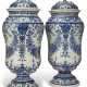 A LARGE PAIR OF FRENCH FAIENCE BLUE AND WHITE JARS AND COVERS - photo 1