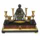 A REGENCY PATINATED BRONZE, ORMOLU AND BLACK MARBLE INKWELL - photo 1