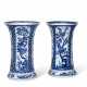 A PAIR OF CHINESE PORCELAIN BLUE AND WHITE MOLDED BEAKER VASES - фото 1