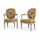 A PAIR OF LOUIS XVI GREY-PAINTED FAUTEUILS - фото 1