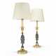 A PAIR OF NORTH EUROPEAN GILT AND PATINATED-BRONZE CANDLESTICKS MOUNTED AS LAMPS - фото 1