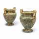 A PAIR OF TERRACOTTA SIMULATED MARBLE AND PARCEL-GILT URNS - фото 1