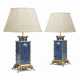 A PAIR OF FRENCH ORMOLU-MOUNTED POWDER-BLUE PORCELAIN SQUARE VASES MOUNTED AS LAMPS - фото 1