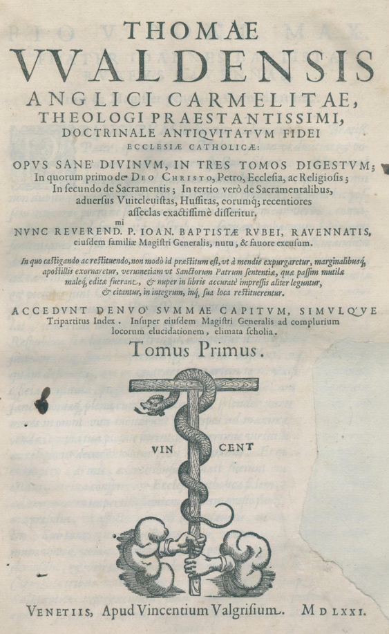 Waldensis,T. Thomas Netter von Walden. — Katalog A122 Kapitel Auktion