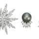 NO RESERVE | TIFFANY & CO. GRAY CULTURED PEARL AND DIAMOND EARRINGS AND DIAMOND STARBURST BROOCH - photo 1