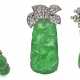 TRIO JADEITE AND DIAMOND PENDANT-BROOCH AND UNSIGNED JADE AND DIAMOND BRACELET AND EARRINGS - Foto 1