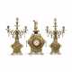 A FRENCH JAPONISME PATINATED BRONZE AND PIERCED BRASS THREE PIECE CLOCK GARNITURE - фото 1