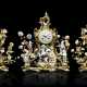 A LOUIS XV STYLE ORMOLU AND MEISSEN PORCELAIN GARNITURE WITH MANTEL CLOCK - фото 1