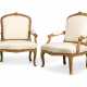 A PAIR OF LATE LOUIS XV GILTWOOD FAUTEUILS - фото 1