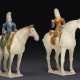 TWO RARE SANCAI AND BLUE-GLAZED POTTERY FIGURES OF EQUESTRIANS - photo 1
