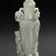 A GREYISH-WHITE JADE VASE AND COVER - фото 1