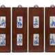 A SET OF FOUR BLUE AND WHITE BURLWOOD-MOUNTED HONGMU-INSET PANELS - Foto 1