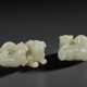 TWO PALE GREENISH-WHITE JADE CARVINGS OF PAIRED ANIMALS - фото 1