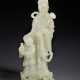 A FINELY CARVED WHITE JADE FIGURE OF A FEMALE IMMORTAL AND ATTENDANT - photo 1