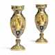 A PAIR OF FRENCH GILT-BRONZE AND CHAMPLEVE ENAMEL SPILL VASES - фото 1