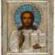 A RUSSIAN ICON WITH SILVER OKLAD AND CLOISONNE-ENAMEL SHOWING CHRIST PANTOCRATOR - фото 1