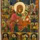 A LARGE GREEK ICON SHOWING THE MOTHER OF GOD PORTAITISSA, FEASTS OF THE CHURCH YEAR AND SAINTS - photo 1