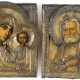 VERY RARE RUSSIAN PAIR OF WEDDING CONS WITH GILDED SILVER OKLADS SHOWING THE MOTHER OF GOD KASANSKAYA AND ST. SERAPHIM OF SAROW - Foto 1