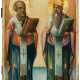 A FINE-PAINTED BALKAN ICON SHOWING ST. NICHOLAS AND ST. SPYRIDON - фото 1