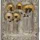 A RUSSIAN ICON WITH SILVER OKLAD SHOWING THE YAROSLAVL MIRACLE WORKERS AND PRINCES FEODOR, BASIL, KONSTANTIN, DAVID AND KONSTANTIN - photo 1