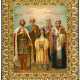 A RARE RUSSIAN CLOISONNE-ENAMEL IMITATING ICON SHOWING SAINTS - photo 1