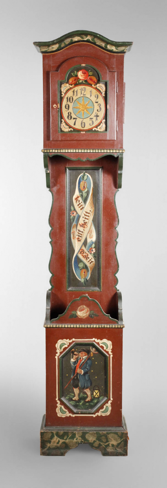 um 1900, Nadelholz farbig bemalt, im Sockelbereich Szene mit Nachtwächter, ...