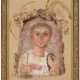 AN EGYPTIAN PAINTED LINEN MUMMY SHROUD WITH A PORTRAIT OF A YOUTH - Foto 1