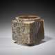 A SUPERB CUBE-SHAPED CONG WITH FINELY POLISHED SIDES CARVED FROM MOTTLED BROWN JADE - photo 1