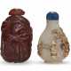 A CARVED AMBER GOURD-SHAPED SNUFF BOTTLE AND AN EMBELLISHED WHITE JADE SNUFF BOTTLE - фото 1