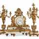 A LARGE NAPOLEON III ORMOLU AND WHITE MARBLE DOUBLE-SIDED THREE-PIECE CLOCK GARNITURE - фото 1