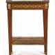 A LOUIS XVI ORMOLU-MOUNTED TULIPWOOD, FRUITWOOD AND GREEN-STAINED DOT-TRELLIS PARQUETRY TABLE A ECRIRE - Foto 1