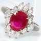 Ring: ungetragener, sehr wertvoller Platin-Rubin/Diamant-Blütenring, Rubin von ca. 2,02ct - Foto 1