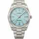 ROLEX. AN ATTRACTIVE STAINLESS STEEL AUTOMATIC WRISTWATCH WITH SWEEP CENTRE SECONDS, BRACELET, `TURQUOISE BLUE` DIAL, GUARANTEE AND BOX - фото 1