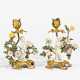 Pair of small candle holders with putti and porcelain flowers - фото 1